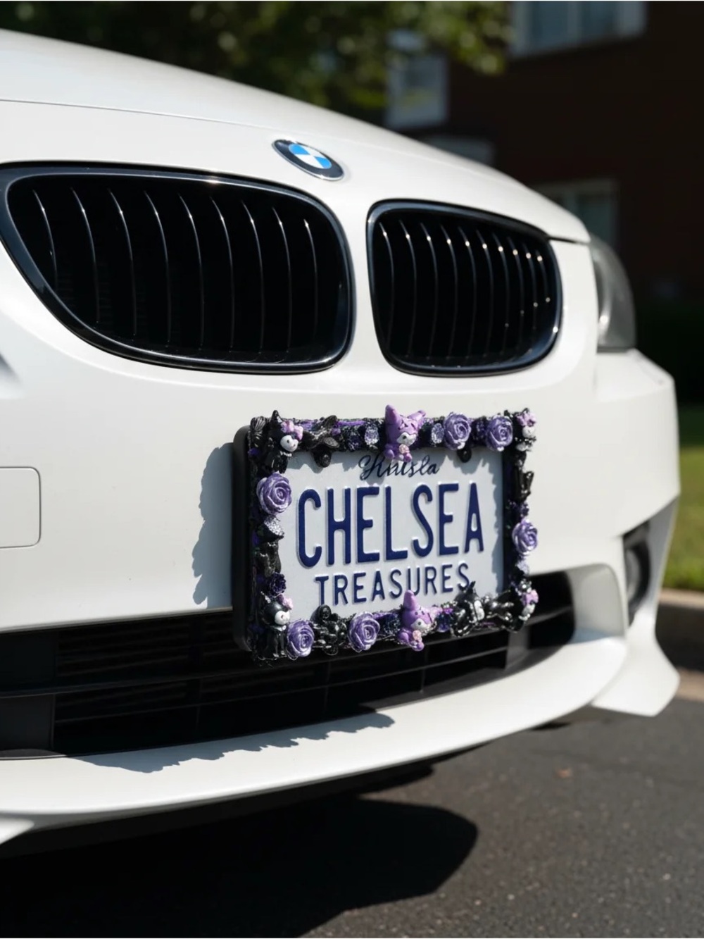 Handmade Purple Car License Plate Frame - Decorative Kurumi Design